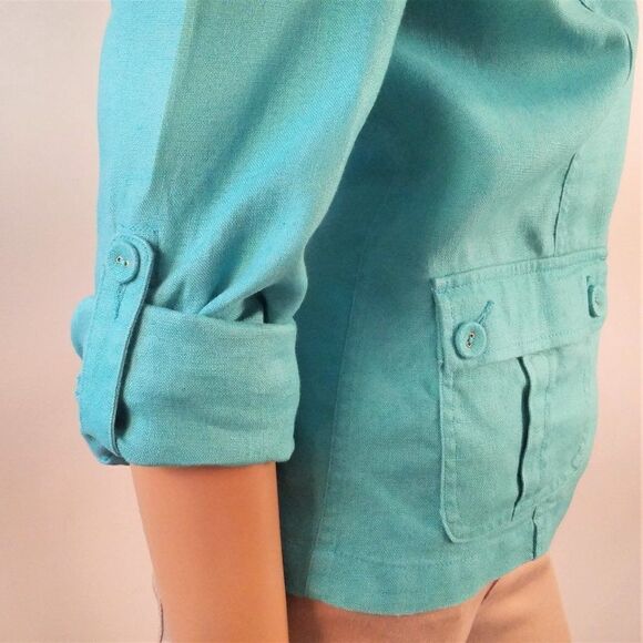 Turquoise Blue Linen Jacket Charter Club - Picture 3 of 10